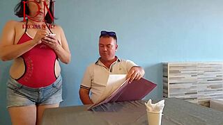 naked waitress serves food from her navel to horny restaurant guest backstage