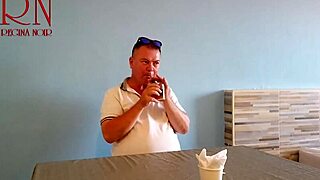 naked waitress serves food from her navel to horny restaurant guest backstage