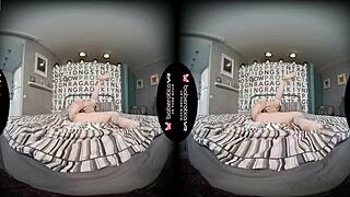 brunette lana tylor masturbates solo shaved pussy in vr