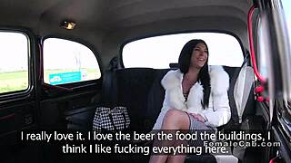 Fitness babe toys pussy in fake taxi backseat