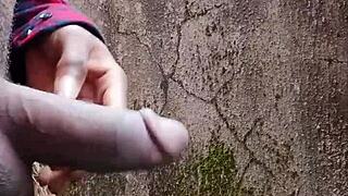 Chubby ebony guy pees wildly outdoors in steamy compilation