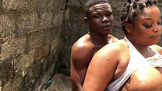 real naija homemade porn happens outdoors with natural tits