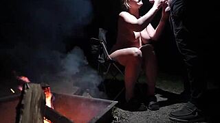 naked curvy babe sucks big cock deep in forest outdoors