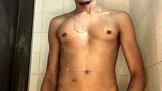 novinho's thick cock handjob in shower feels so damn good interracial homemade