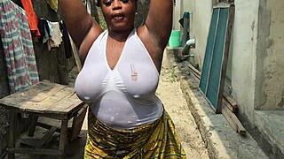 real naija homemade porn happens outdoors with natural tits