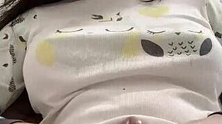 shemale clamps hair on cock while stroking