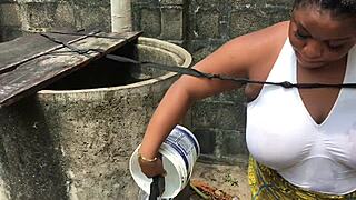 real naija homemade porn happens outdoors with natural tits