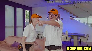 Busty milf punishes horny techs in garage