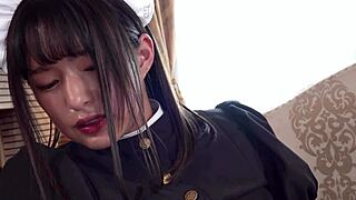 133cm maid cosplayer petite asian dildo play