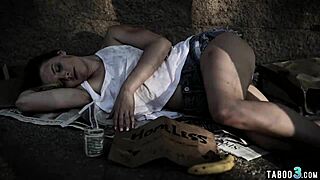 Petite homeless teen scrubbed clean then roughly fucked doggystyle by stranger