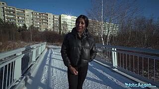 hey josy black rides fat dick showing off big black ass in public pickup