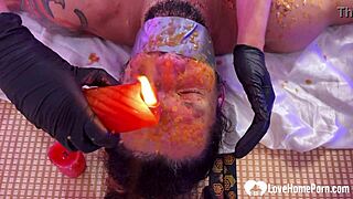 i punish my filthy bound husband dripping scalding wax over his stockings-covered body in kinky homemade session