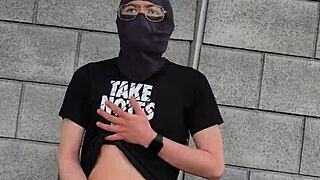 guy drops pants jerks huge cock publicly in forest