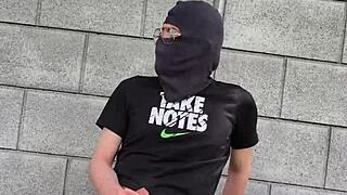 guy drops pants jerks huge cock publicly in forest