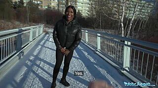 hey josy black rides fat dick showing off big black ass in public pickup