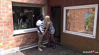 german milf cheats outdoors with black construction cock