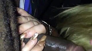 white girl slurps big black cock in car