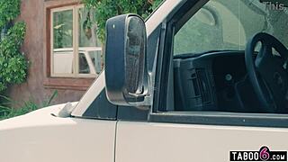 teen surprises delivery girl with strapon at door