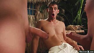 lucky me facing two hot shemales bareback ass licking facesitting bliss