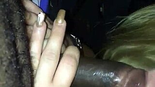 white girl slurps big black cock in car