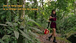 little red riding hood wanders forest alone panties flashing natural tits