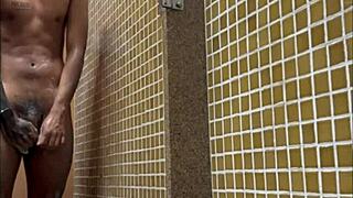 spy catches black brazilian monster cock showering in gym locker