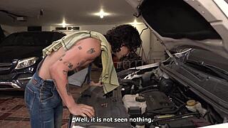 Mechanic spanks busty tattooed latina's huge ass tits in full body repair?