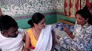 indian bhabhi's wild ffm threesome with stepsis hubby 😈💦 creampie!