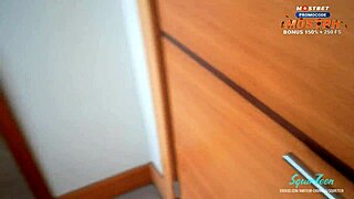 skinny russian brunette stepsis trapped under sofa begs hotel staff for rough creampie help