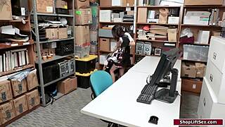 petite 19yo asian teen sucks mature guard's monster cock in lingerie uniform
