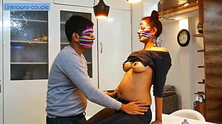 Lonely Indian housewife seduces househelp for rough kitchen pussy pounding and blowjob