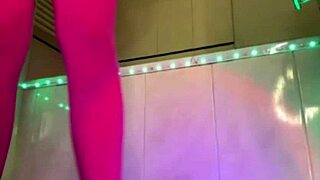 squirting all over her soaked pink leggings