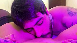 Brazilian brunette lures neighbor to apartment for lingerie pussy fuck collab