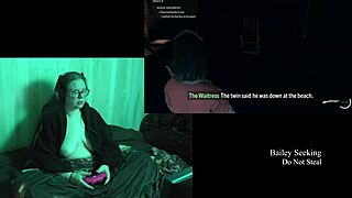 Naked brunette BBW with big natural tits poses long hair flowing