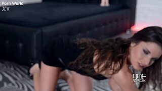 Hungarian babes gape pussies with huge dildos in double penetration solo