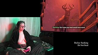 Naked brunette BBW with big natural tits poses long hair flowing