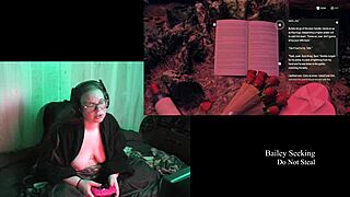 Naked brunette BBW with big natural tits poses long hair flowing