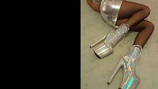 silver black fishnets with sky-high ankle boots got me dripping wet