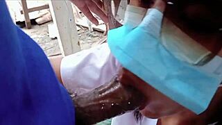 Nurse plays with laborer on site