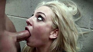 Master subdues bound slave with deep throat