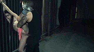 Bondage handjob from glasses-wearing teen dominates her bound husband