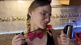 HORNY GIRL deepthroats BIG DICK in KITCHEN then rides it hard