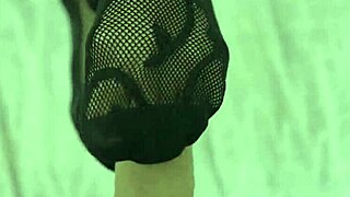 whoa this blonde milf's footjob in fishnets is straight fire on big cock