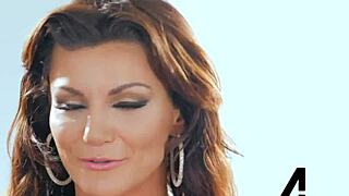 oily milf becky bandini with big tits and hairy pussy rides alex legend cowgirl deepthroat cum on tits