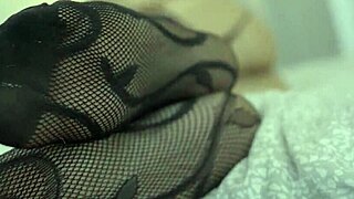 whoa this blonde milf's footjob in fishnets is straight fire on big cock