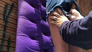 guy fucks married woman's ass publicly in favela with toy