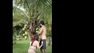 delicious 18+ latina slurps huge cock outdoors like a slut!