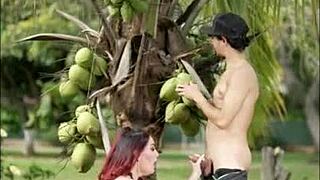 delicious 18+ latina slurps huge cock outdoors like a slut!