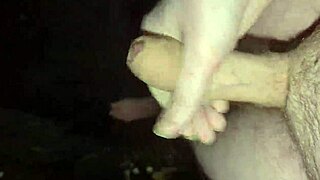 naked amateur strokes monster cock outside in chilly public air