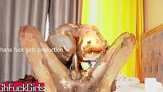 Dansoman ebony anal slut rides cock screaming for attention. She craves creampie finish.